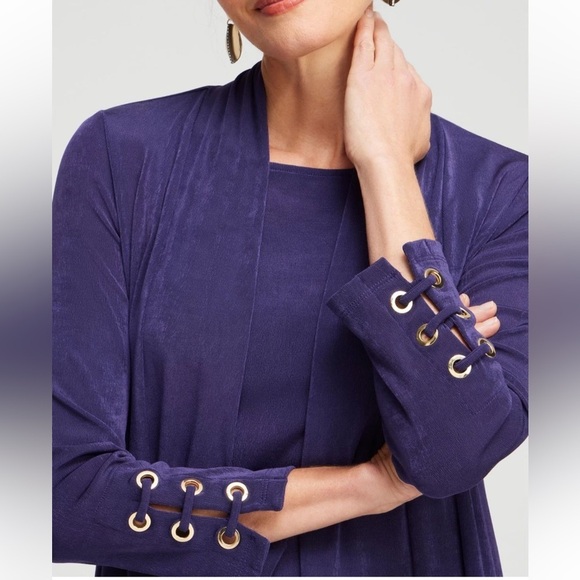 Chicos’s Travelers Grommet Jacket Elegant Purple Open Front Cardigan size 2x L - Picture 3 of 10